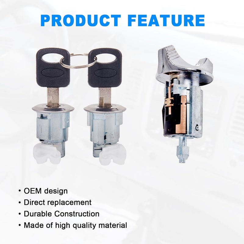 AUTOBABA Ignition Switch Lock Cylinder & 2 Pcs Door Lock Cylinder with Keys Compatible with 1992-1995 Ford Bronco F150 F250 F350 E150 E250 E350 Ranger Replaces# C-42-150 DP-42-122 F3UZ1522050D - Image 4